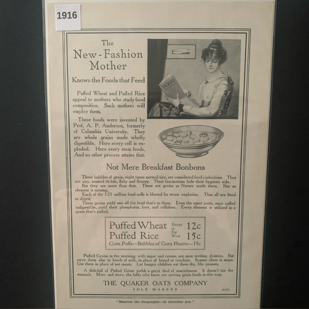 Vintage 1916 Quacker Oats Company The New Fashion Mother Ad Advertisement